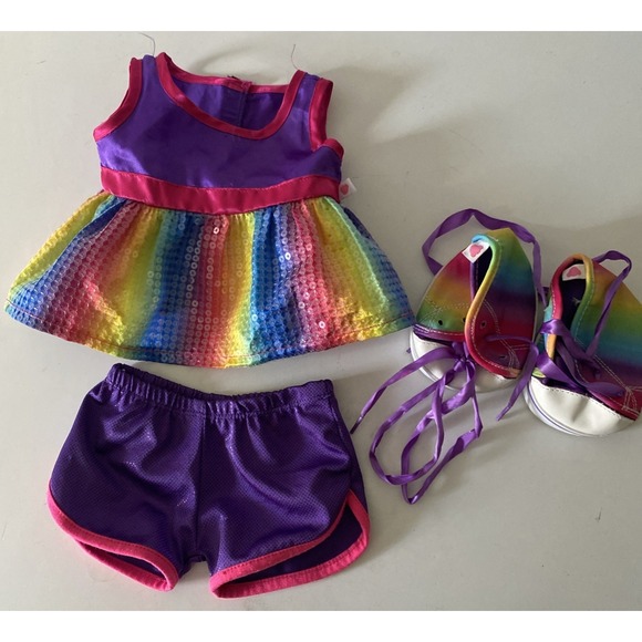 Build A Bear, Dress Up Clothes Bright Rainbow Sequin Dress and Hightop Shoes Build A Bear, Dress Up Clothes Bright Rainbow Sequin Dress and Hightop Shoes